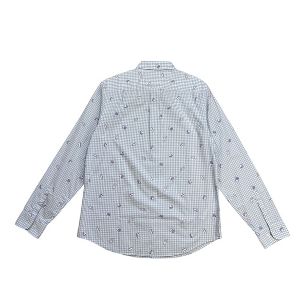 ORIGINAL PENGUIN Novelty Food Print Blue/White Checked Button Down Size LG EUC - Picture 2 of 6